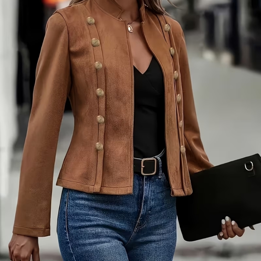 Women's Camel Button Decor Jacket - image 5